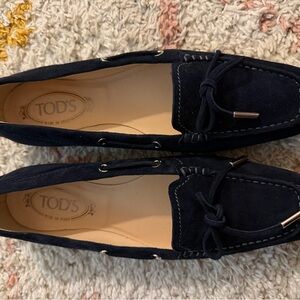 Tod's Dark Blue Suede Loafers